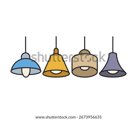 pendant lamp icons set vector illustration