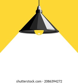 Pendant lamp with a ray of white light. Interior design element. Vector illustration