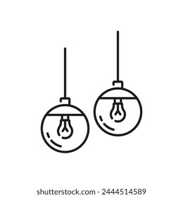 Pendant lamps line icon, ceiling lights with LED lightbulbs in glass balls, outline vector. Modern hanging lamp lights with bulbs in lampshades for home interior illumination and lighting fixture icon