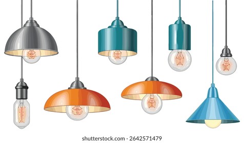 Coleção de iluminação pingente Uma variedade de estilos cores e desenhos para casas modernas