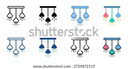 Pendant lights icons set multiple style collection. Editable stroke 
