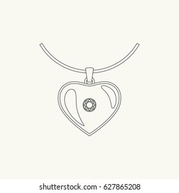 Pendant line drawing. Vector thin illustration of necklace with heart shape.