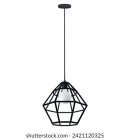 Pendant loft lamp ceiling illumination modern style black chandelier realistic vector illustration. Elegant metallic ornamental trendy electric accessory hanging light bulb decoration design