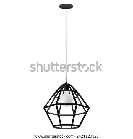 Pendant loft lamp ceiling illumination modern style black chandelier realistic vector illustration. Elegant metallic ornamental trendy electric accessory hanging light bulb decoration design