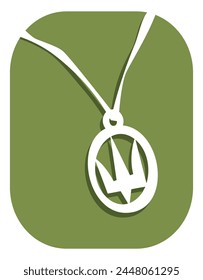 Pendant Necklace Trident on a green background. Vector image for prints, poster and illustrations.