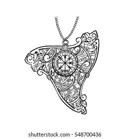 Pendant ornament in Celtic style. Ancient amulet with runes on the white background. Can be used for tattoo design