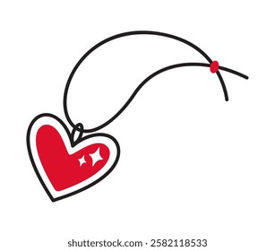 Pendant with red heart doodle style Hand drawn trendy flat style love isolated icon Romantic symbol of love for web graphic design poster tattoo Valentines Day card line art Vector illustration