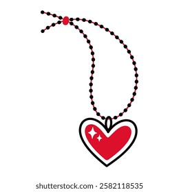 Pendant with red heart doodle style Hand drawn trendy flat style love isolated icon Romantic symbol of love for web graphic design poster tattoo Valentines Day card line art Vector illustration