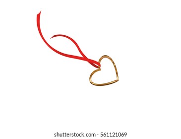 Pendant in the shape of a heart. Golden necklace. Gift on Valentine's Day. Vector illustration isolated on white background