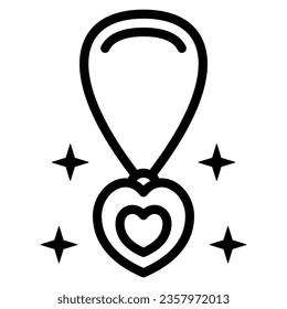 Pendant in shape of heart on chain line icon, 8 March concept, chain with jewelry accessory sign on white background, Heart shaped pendant icon in outline style. Vector graphics