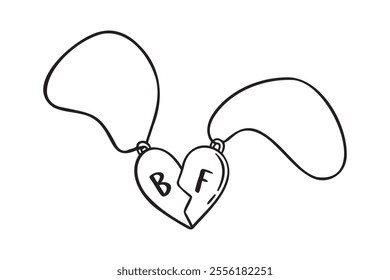 pendant symbol of friendship doodle hand drawn icon. Outline drawing friendship pendant two halves of a heart line clipart symbol. Vector illustration