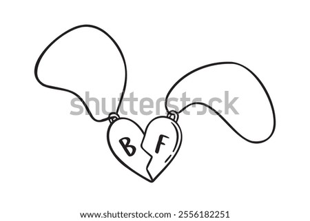 pendant symbol of friendship doodle hand drawn icon. Outline drawing friendship pendant two halves of a heart line clipart symbol. Vector illustration