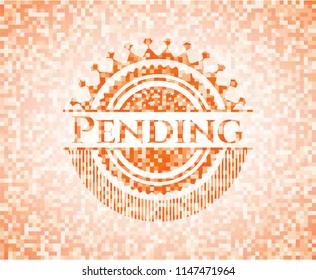 Pending abstract emblem, orange mosaic background