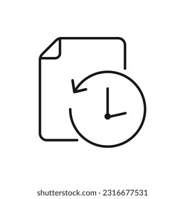 Pending file. Paper and timer icon line style isolated on white background. Vector illustration