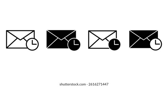 Pending Mail Icons Black and White Envelope with Clock Vector Design