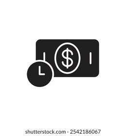 Pending Payment Icon with Clock and Dollar Sign, Representing Payments in Process, Transaction Pending, and Awaiting Confirmation