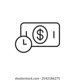 Pending Payment Icon with Clock and Dollar Sign, Representing Payments in Process, Transaction Pending, and Awaiting Confirmation