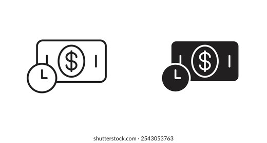 Pending Payment Icon with Clock and Dollar Sign, Representing Payments in Process, Transaction Pending, and Awaiting Confirmation