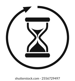 Pending timer web icon isolated on white background. Clock pictogram with return arrow, vector symbol of long lasting anti-age beauty product, pause in aging process.