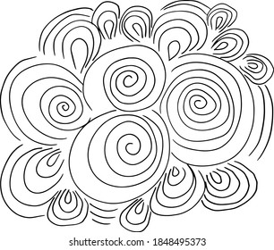 Pen-drawn curls and loops. Line drawing.