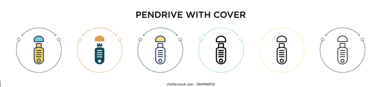 Pendrive with cover icon in filled, thin line, outline and stroke style. Vector illustration of two colored and black pendrive with cover vector icons designs can be used for mobile, ui, web