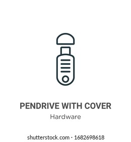 Pendrive with cover outline vector icon. Thin line black pendrive with cover icon, flat vector simple element illustration from editable hardware concept isolated stroke on white background