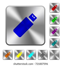 Pendrive engraved icons on rounded square glossy steel buttons