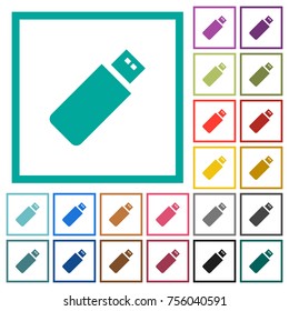Pendrive flat color icons with quadrant frames on white background