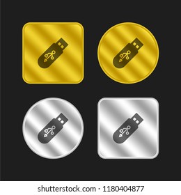 Pendrive gold and silver metallic coin logo icon design