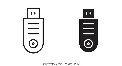 Pendrive icon. Flat and stroke versions. Graphic elements.