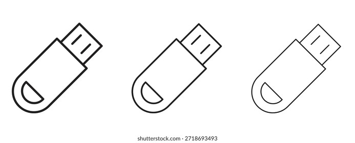 Pendrive icon logo black pictogram set. thin line outline art.