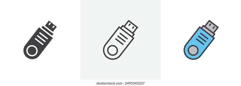 Pendrive icon symbol collection on white background.