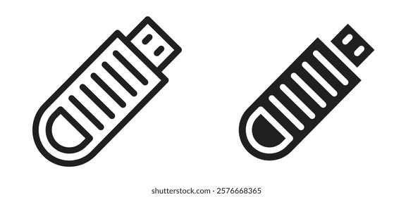 Pendrive icons in outline and stroke versions