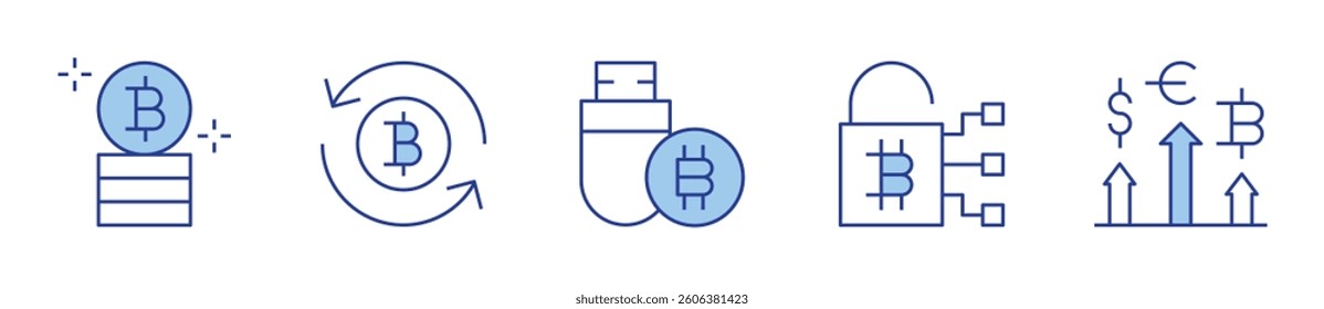 pendrive, locker, currencies, bitcoin, exchange. Bitcoin Icon vector illustration. Line Duotone style. Editable stroke.