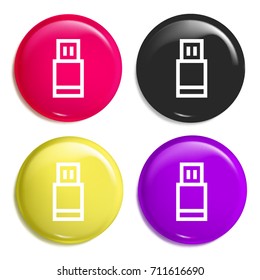 Pendrive multi color glossy badge icon set. Realistic shiny badge icon or logo mockup