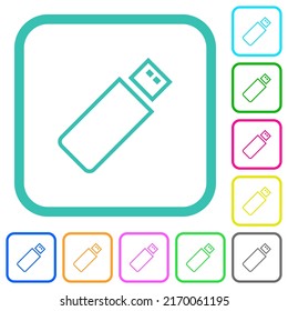 Pendrive outline vivid colored flat icons in curved borders on white background