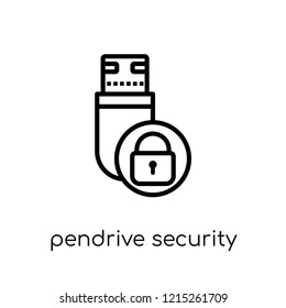 Pendrive security icon. Trendy modern flat linear vector Pendrive security icon on white background from thin line Internet Security and Networking c illustration ollection, 