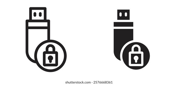 Pendrive security icons in outline and stroke versions