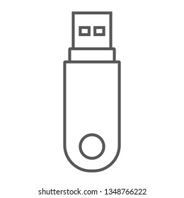 Pendrive thin line icon, data and memory, flash drive sign, vector graphics, a linear pattern on a white background, eps 10.
