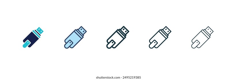 Pendrive vector icon set black filled and outlined style.