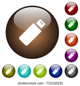 Pendrive white icons on round color glass buttons