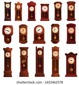 Pendulum clock icons set. Cartoon set of pendulum clock vector icons for web design