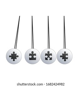 Pendulum Icon, Newton's Cradle with pazzle. Team concept. Stock vector illustration isolated on white background.