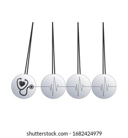 Pendulum Icon, Newton's Cradle with stethoscope. medicine concept. Stock vector illustration isolated on white background.