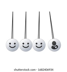 Pendulum Icon, Newton's Cradle with user. people in love concept. Stock vector illustration isolated on white background.