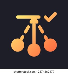 Pendulum movement applying orange solid gradient ui icon for dark theme. Added swinging motion. Filled pixel perfect symbol on black space. Modern glyph pictogram for web. Isolated vector image