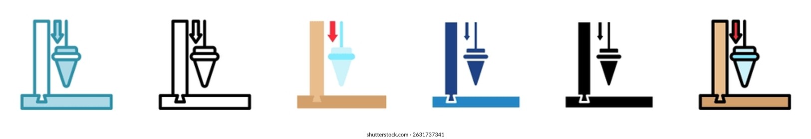 Pêndulo multi estilo, mini ilustração ícone conjunto. contorno, plano, glifo, cor da linha. vetor para IU, UX, aplicativo, web, digital ou impressão, relacionado à indústria, construção, engenharia civil.
