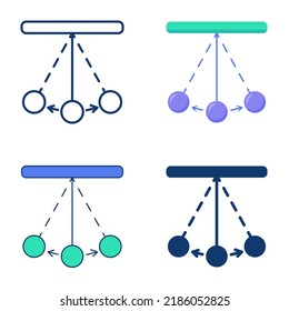 Pendulum oscillation icon set in flat and line style. Law of physics symbol. Vector illustration.