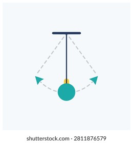 Pendulum physics concept with teal sphere and dashed motion path