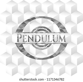 Pendulum retro style grey emblem with geometric cube white background